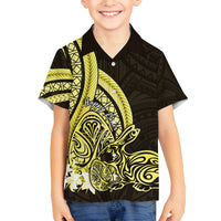 Yellow Polynesia Easter Day Family Matching Off Shoulder Maxi Dress and Hawaiian Shirt Eggs With Bunny Polynesian Pattern