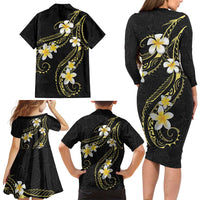 Polynesia Tattoo With Plumeria Family Matching Long Sleeve Bodycon Dress and Hawaiian Shirt Elegant Vibes LT14 - Polynesian Pride