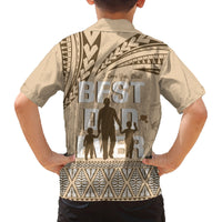 Tonga Father's Day Family Matching Off Shoulder Maxi Dress and Hawaiian Shirt Best Dad Ever Tongan Ngatu Pattern - Beige LT14 - Polynesian Pride