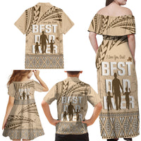 Tonga Father's Day Family Matching Off Shoulder Maxi Dress and Hawaiian Shirt Best Dad Ever Tongan Ngatu Pattern - Beige LT14 - Polynesian Pride