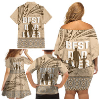 Tonga Father's Day Family Matching Off Shoulder Short Dress and Hawaiian Shirt Best Dad Ever Tongan Ngatu Pattern - Beige LT14 - Polynesian Pride