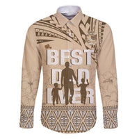 Tonga Father's Day Family Matching Puletasi and Hawaiian Shirt Best Dad Ever Tongan Ngatu Pattern - Beige LT14 Dad's Shirt - Long Sleeve Beige - Polynesian Pride