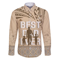 Tonga Father's Day Family Matching Short Sleeve Bodycon Dress and Hawaiian Shirt Best Dad Ever Tongan Ngatu Pattern - Beige LT14 Dad's Shirt - Long Sleeve Beige - Polynesian Pride