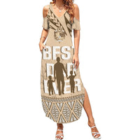 Tonga Father's Day Summer Maxi Dress Best Dad Ever Tongan Ngatu Pattern - Beige