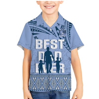 Tonga Father's Day Family Matching Mermaid Dress and Hawaiian Shirt Best Dad Ever Tongan Ngatu Pattern - Blue LT14 Son's Shirt Blue - Polynesian Pride