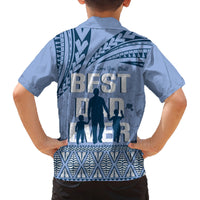 Tonga Father's Day Family Matching Summer Maxi Dress and Hawaiian Shirt Best Dad Ever Tongan Ngatu Pattern - Blue LT14 - Polynesian Pride