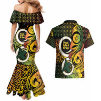 Vanuatu 1980 Couples Matching Mermaid Dress and Hawaiian Shirt Ni-Van Tamtam Sand Drawing Pattern LT14 - Polynesian Pride