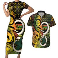 Vanuatu 1980 Couples Matching Short Sleeve Bodycon Dress and Hawaiian Shirt Ni-Van Tamtam Sand Drawing Pattern LT14 Black - Polynesian Pride