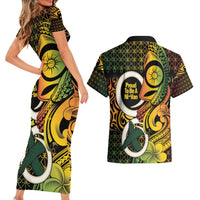 Vanuatu 1980 Couples Matching Short Sleeve Bodycon Dress and Hawaiian Shirt Ni-Van Tamtam Sand Drawing Pattern LT14 - Polynesian Pride