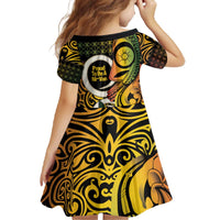 Vanuatu 1980 Family Matching Off The Shoulder Long Sleeve Dress and Hawaiian Shirt Ni-Van Tamtam Sand Drawing Pattern LT14 - Polynesian Pride