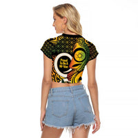 Vanuatu 1980 Raglan Cropped T Shirt Ni-Van Tamtam Sand Drawing Pattern