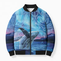 New Zealand Matariki Humpback Whale Bomber Puffer Jacket Paikea Maori New Year Blue Galaxy