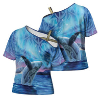 New Zealand Matariki Humpback Whale Cross Shoulder Shirt Paikea Maori New Year Blue Galaxy LT14 - Polynesian Pride