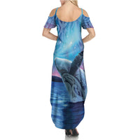 New Zealand Matariki Humpback Whale Family Matching Summer Maxi Dress and Hawaiian Shirt Paikea Maori New Year Blue Galaxy LT14 - Polynesian Pride