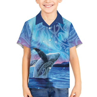 New Zealand Matariki Humpback Whale Kid Hawaiian Shirt Paikea Maori New Year Blue Galaxy LT14 Kid Blue - Polynesian Pride