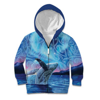 New Zealand Matariki Humpback Whale Kid Hoodie Paikea Maori New Year Blue Galaxy LT14 Zip Hoodie Blue - Polynesian Pride