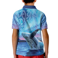 New Zealand Matariki Humpback Whale Kid Polo Shirt Paikea Maori New Year Blue Galaxy LT14 - Polynesian Pride