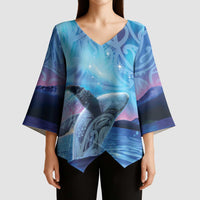 New Zealand Matariki Humpback Whale Kimono Sleeve Blouse Paikea Maori New Year Blue Galaxy LT14 - Polynesian Pride