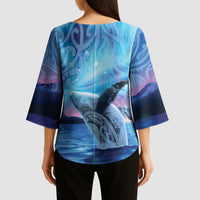 New Zealand Matariki Humpback Whale Kimono Sleeve Blouse Paikea Maori New Year Blue Galaxy LT14 - Polynesian Pride