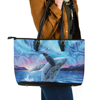 New Zealand Matariki Humpback Whale Leather Tote Bag Paikea Maori New Year Blue Galaxy LT14 - Polynesian Pride
