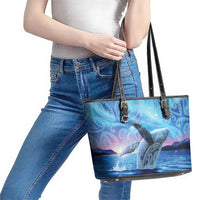 New Zealand Matariki Humpback Whale Leather Tote Bag Paikea Maori New Year Blue Galaxy LT14 - Polynesian Pride