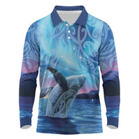 New Zealand Matariki Humpback Whale Long Sleeve Polo Shirt Paikea Maori New Year Blue Galaxy LT14 Blue - Polynesian Pride