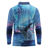 New Zealand Matariki Humpback Whale Long Sleeve Polo Shirt Paikea Maori New Year Blue Galaxy LT14 - Polynesian Pride