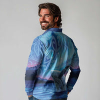 New Zealand Matariki Humpback Whale Long Sleeve Polo Shirt Paikea Maori New Year Blue Galaxy LT14 - Polynesian Pride