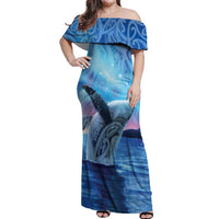New Zealand Matariki Humpback Whale Off Shoulder Maxi Dress Paikea Maori New Year Blue Galaxy LT14 Women Blue - Polynesian Pride
