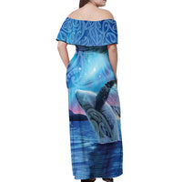 New Zealand Matariki Humpback Whale Off Shoulder Maxi Dress Paikea Maori New Year Blue Galaxy LT14 - Polynesian Pride
