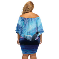 New Zealand Matariki Humpback Whale Off Shoulder Short Dress Paikea Maori New Year Blue Galaxy LT14 - Polynesian Pride