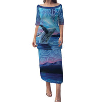 New Zealand Matariki Humpback Whale Puletasi Paikea Maori New Year Blue Galaxy LT14 Long Dress Blue - Polynesian Pride