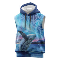 New Zealand Matariki Humpback Whale Sleeveless Hoodie Paikea Maori New Year Blue Galaxy LT14 Blue - Polynesian Pride