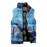 New Zealand Matariki Humpback Whale Sleeveless Puffer Jacket Paikea Maori New Year Blue Galaxy