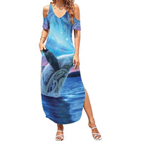 New Zealand Matariki Humpback Whale Summer Maxi Dress Paikea Maori New Year Blue Galaxy LT14 Women Blue - Polynesian Pride