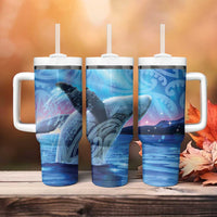 New Zealand Matariki Humpback Whale Tumbler With Handle Paikea Maori New Year Blue Galaxy LT14 - Polynesian Pride