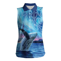 New Zealand Matariki Humpback Whale Women Sleeveless Polo Shirt Paikea Maori New Year Blue Galaxy LT14 Female Blue - Polynesian Pride
