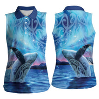 New Zealand Matariki Humpback Whale Women Sleeveless Polo Shirt Paikea Maori New Year Blue Galaxy LT14 - Polynesian Pride