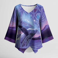 New Zealand Matariki Humpback Whale Kimono Sleeve Blouse Paikea Maori New Year Purple Galaxy LT14 Female Purple - Polynesian Pride