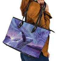 New Zealand Matariki Humpback Whale Leather Tote Bag Paikea Maori New Year Purple Galaxy LT14 - Polynesian Pride