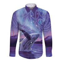 New Zealand Matariki Humpback Whale Long Sleeve Button Shirt Paikea Maori New Year Purple Galaxy LT14 Unisex Purple - Polynesian Pride