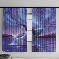 New Zealand Matariki Humpback Whale Window Curtain Paikea Maori New Year Purple Galaxy LT14 With Hooks Purple - Polynesian Pride