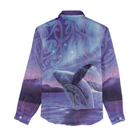 New Zealand Matariki Humpback Whale Women Casual Shirt Paikea Maori New Year Purple Galaxy LT14 - Polynesian Pride