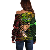 Personalised Father Day Hawaii Off Shoulder Sweater Kanaka Kakau Hauoli La Makuakane LT14 - Polynesian Pride