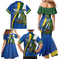 Solomon Islands Independence Day Family Matching Mermaid Dress and Hawaiian Shirt Happy 7 July Crocodile Flag Style LT14 - Polynesian Pride