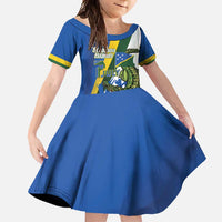 Solomon Islands Independence Day Family Matching Summer Maxi Dress and Hawaiian Shirt Happy 7 July Crocodile Flag Style LT14 Daughter's Dress Blue - Polynesian Pride