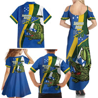 Solomon Islands Independence Day Family Matching Summer Maxi Dress and Hawaiian Shirt Happy 7 July Crocodile Flag Style LT14 - Polynesian Pride