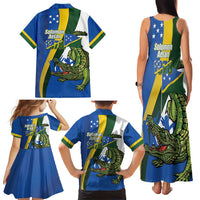 Solomon Islands Independence Day Family Matching Tank Maxi Dress and Hawaiian Shirt Happy 7 July Crocodile Flag Style LT14 - Polynesian Pride