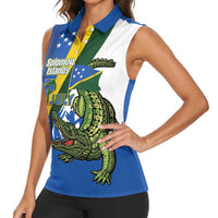 Solomon Islands Independence Day Women Sleeveless Polo Shirt Happy 7 July Crocodile Flag Style LT14 - Polynesian Pride