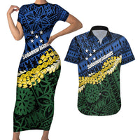 Halo Olaketa Solomon Islands Tapa Pattern Couples Matching Short Sleeve Bodycon Dress and Hawaiian Shirt LT14 Blue - Polynesian Pride